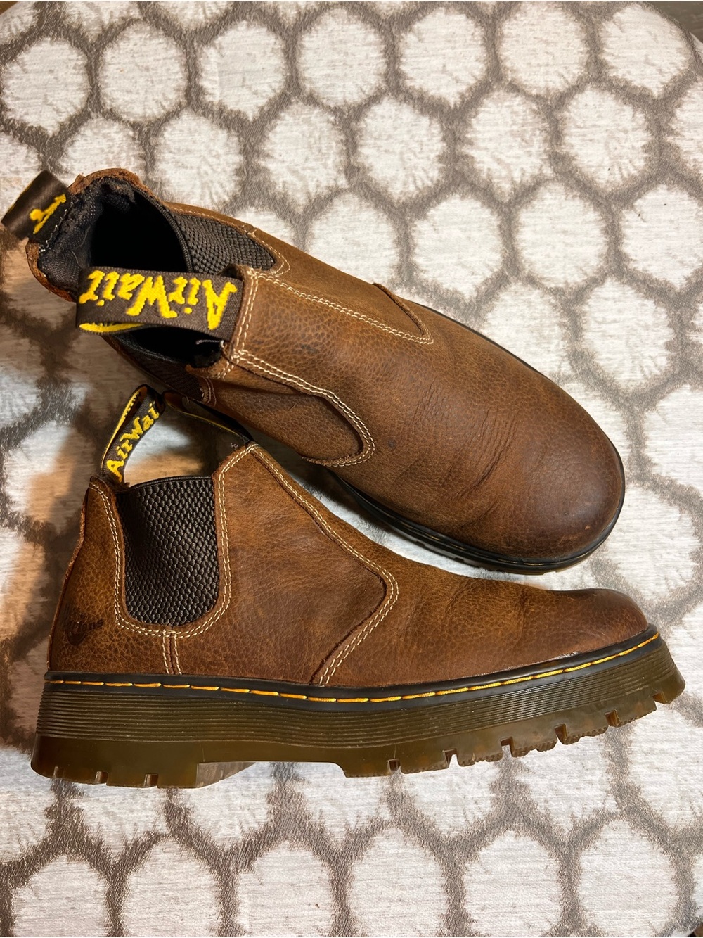 Dr. Martens Hardie Brown Leather Chelsea Lug Boots with Yellow Stitching